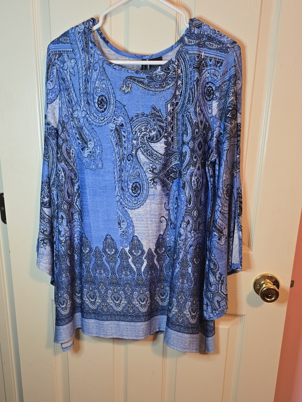 new directions Blue Paisley-Print Long Sleeve Top